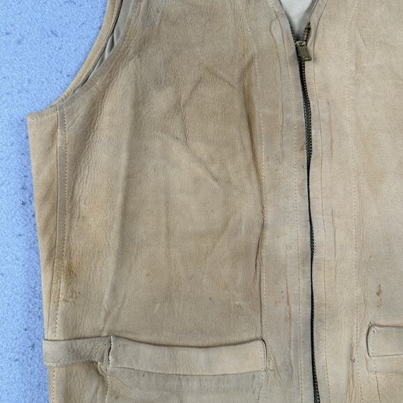 Vintage 40s Briar Club Suede Vest Small Brown Leather Talon Zip Hunting Workwear - Picture 12 of 16